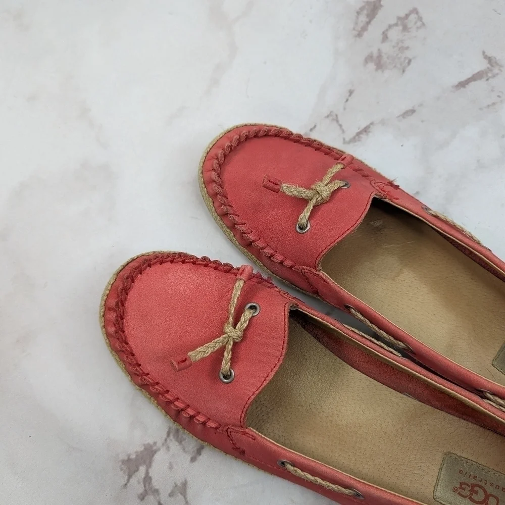 Ugg Shoes Women 11 Pink Slip On Mocassin Espadrille Loafer Tomato Flats Leather